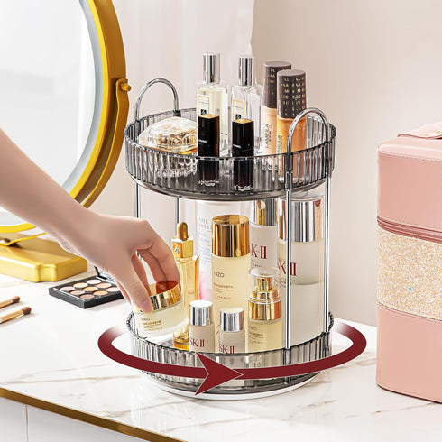 360° Rotating Makeup Organizer, Bathroom Make Up Spinning Holder Rack, Large Capacity Cosmetics Storage Vanity Shelf Countertop, Fits Cosmetics, P...