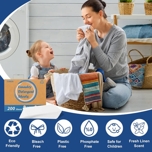 Laundry Detergent Sheets, 200 Sheets Fresh Linen Scent Laundry Sheets - Eco-Friendly Hypoallergenic Liquidless Washing Supplies for Dorm Travel Ca...