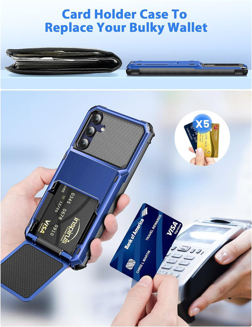 COOYA for Samsung Galaxy A15 Case Wallet 5 Credit Card Holder ID Slot Flip Cover Galaxy A15 Wallet Case Back Pocket Dual Layer Protective Hard She...