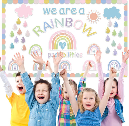 Augisteen We are A Rainbow of Possibilities Bulletin Decor Motivational Classroom Paper Cutouts Pastel Rainbow Bulletin Board Decoration for Schoo...