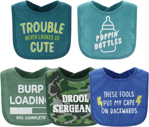 The Peanutshell Baby Boy Bibs Set, Terry Cloth, Eating, Drooling, Teething Essentials for Newborn, Infant, Toddler Babies, 10 Pack Funny Sayings i...
