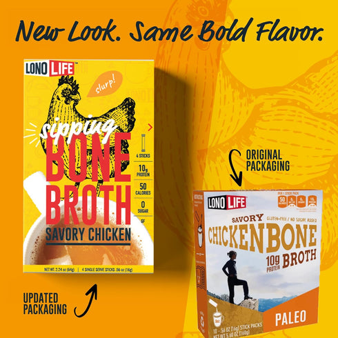 LonoLife Chicken Bone Broth Powder Mix | 10g Protein | Collagen-Rich, Keto & Paleo Friendly | Natural Ingredients | 10 Portable Stick Pack Serving...