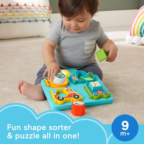 Fisher-Price Baby Sorting Toy Shapes & Sounds Vehicle Puzzle with Music & Lights for Fine Motor Play, Ages 9M+...
