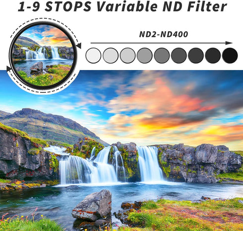 82mm Variable ND Filter, Ultra Slim ND2 to ND400 (1-9 Stops) Adjustable Neutral Density Filter for Camera Lens...