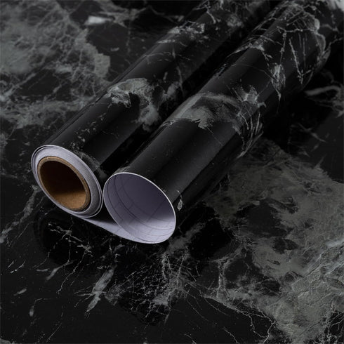 16x118 inch Black Marble Contact Paper Peel and Stick Countertop Waterproof Vinyl Glossy Granite Wallpaper Removable Self-Adhesive Film for Kitche...