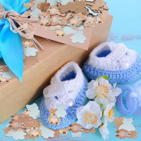 Threan 300 Pieces Bear Confetti Baby Shower Paper Confetti for Holiday Festival Party Table Home Decorations, 0.98 Inch(Blue, Brown)...