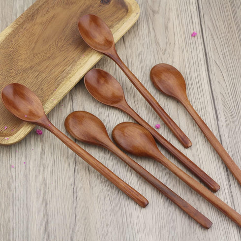 Wooden Spoons, 6 Pieces 9 Inch Wood Soup Spoons for Eating Mixing Stirring, Long Handle Spoon with Japanese Style Kitchen Utensil, ADLORYEA Eco Fr...