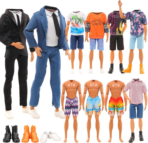 Miunana Lot 12 Items Boy Doll Clothes for 12 Inch Male Doll Fashion Casual Wear Clothes Outfits 5 Sets Boy Dolls Clothes with 3 Pairs of Shoes for...