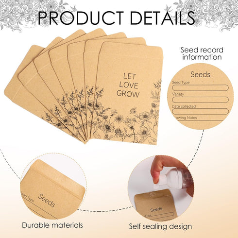300 Pieces Seed Envelopes 3.15 x 2.36in Seed Packets Envelopes Seed Envelopes with Preprinted Small Envelope Collecting Template for Flower Vegeta...