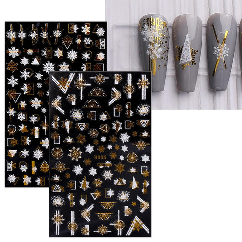 JMEOWIO 8 Sheets Christmas Glitter Nail Art Stickers Decals Self-Adhesive Pegatinas Uñas Snowflake Xmas Winter Holiday Cute Gold White Nail Suppli...