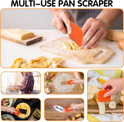 Pan Scraper - 5 Pcs Plastic Scraper Tool Set - Dish Scraper for Cast Iron - Non Scratch for Pot Cleaning Scraper - Non-Slip High Heat Resistant Ki...