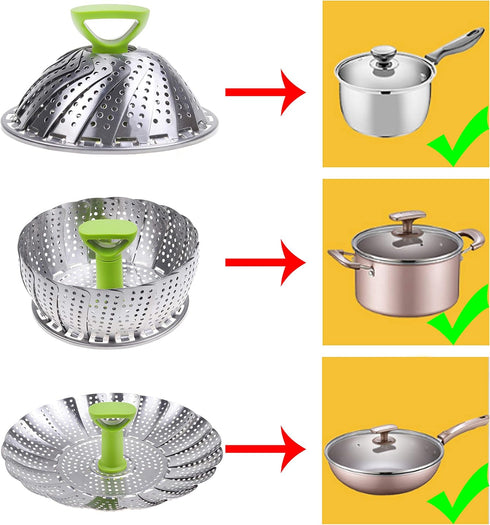 Kare & Kind 1x Adjustable Steamer Basket - Extendable Stainless Steel Steamer with Center Handle - 5.1" to 9" - Foldable Feet - Can Fit Different ...