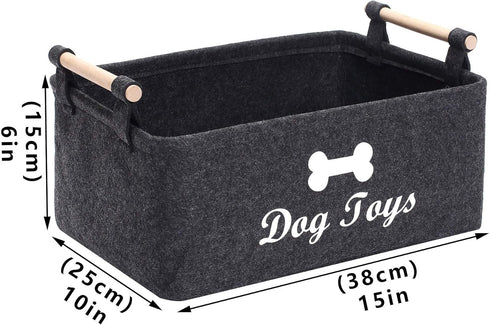 Geyecete Dog Toys Storage Bins - with Wooden Handle, Collapsible Pet Supplies Storage Basket Pet supplies storage Basket/Bin Kids Toy Chest Storag...