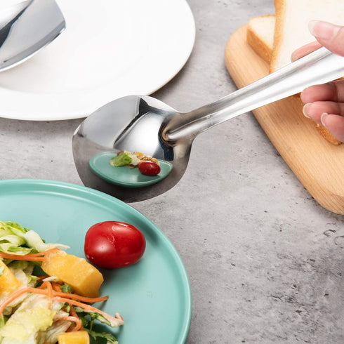 IMEEA Flat Bottom Serving Spoon 18/8 Stainless Steel Slotted Spoon 10-Inch Flat Edge Spoon Cooking Spoon, Set of 2...