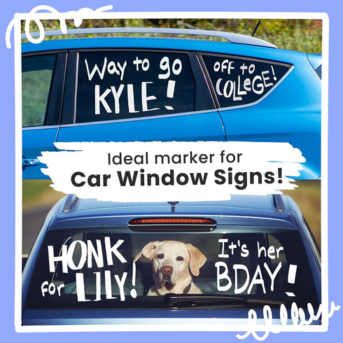 White Jumbo Chalk Markers - 15mm Window Markers | Pack of 4 White Pens - Use on Cars, Chalkboard, Whiteboard, Blackboard, Glass, Bistro | Loved by...