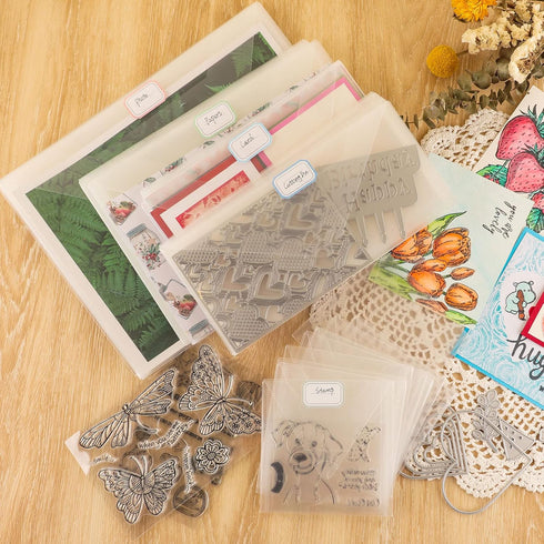 20 Pack Storage Bag,4.5x9.5" Resealable Plastic Envelopes Pockets for Cutting Dies Stencil Crafts Organizer Holder,Clear Storage Envelopes for Cle...