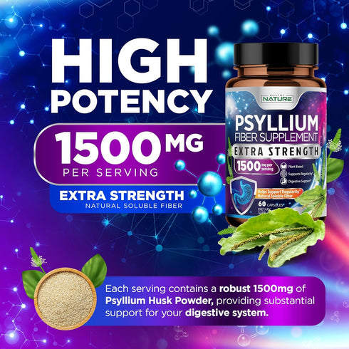 Psyllium Husk Capsules 1500mg - Fiber Supplement - Natural Soluble Fiber Pills with Psyllium Husk Powder - Supports Digestive Gut and Colon Health...