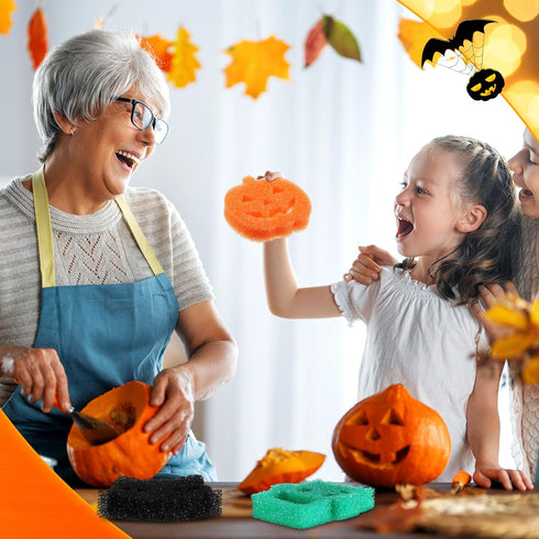 12 Pcs Halloween Cleaning Sponges Cute Kitchen Scrub Sponges Ghost Bat Pumpkin Cat Sponge Temperature Sensitive Non Scratch Household Cleaning Spo...