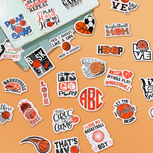 50 Pcs Basketball Stickers, Sports Stickers Basketball Party Favors Decorations Basketball Goodie Bags Basketball Gifts for Teams, Waterproof Stic...