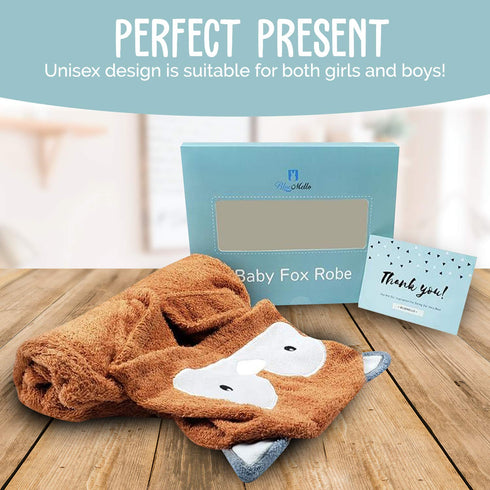 BlueMello Baby Fox Bathrobe | Ultra-Soft Hooded Robe for Toddlers 0-6 Months | Essential Bath Towel for Infants | Ideal for Infant Boy Accessories...