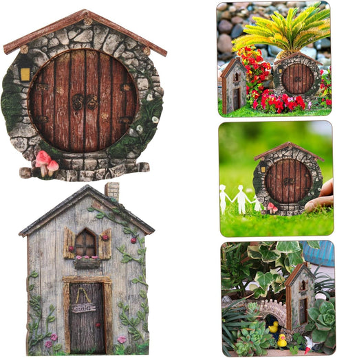 Fairy Garden Doors and Windows for Trees Miniature Fairy Gnome,DIY Yard Art Garden Sculpture Decoration Decor, Wooden Doors and Windows in The Yar...