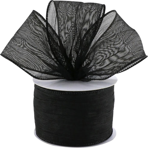Black Wired Ribbon 2.5 Inch x 10 Yard Metallic Sheer Wired Ribbon Crinkle Wired Ribbon for Wreaths and Bows, Rustic Wedding, Gift Wrapping, Farmho...