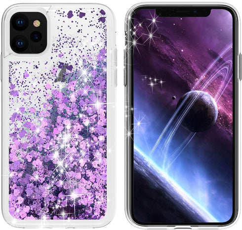 for iPhone 11 Pro Max Case, Double Layer Design Bling Flowing Liquid Floating Sparkle Colorful Glitter Waterfall TPU Protective Phone Case for iPh...