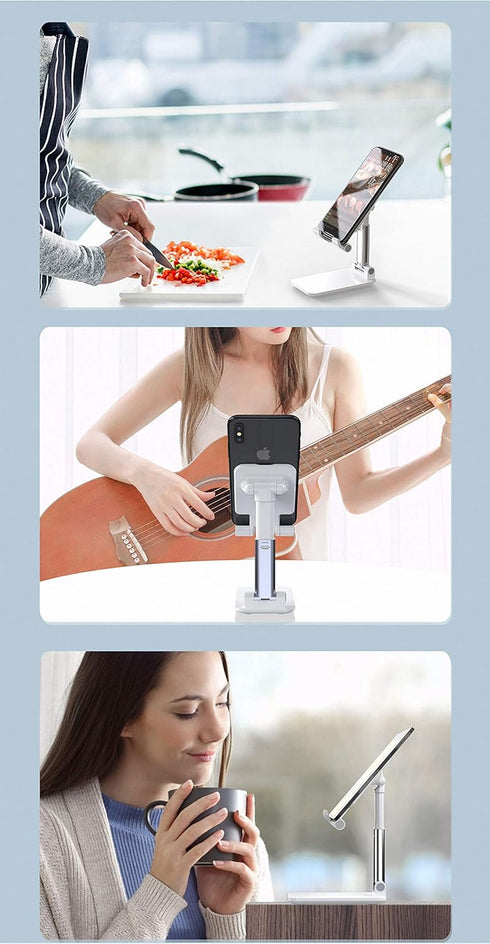Adjustable Cell Phone Stands for Desk, Aluminum Folding Phone Holder with Stable Base and Charging Port for 4-12.9 Inches Smart Phone, Tablet (Bla...