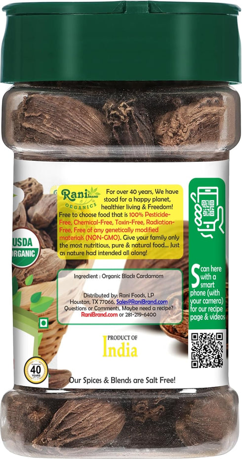 Rani Organic Black Cardamom Pods (Kali Elachi) Whole Indian Spice 2.5oz (70g) PET Jar ~ All Natural | Vegan | Gluten Friendly | NON-GMO | Indian O...