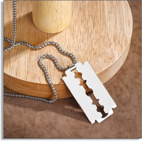 Punk Stainless Steel Razor Blade Pendant Necklace...