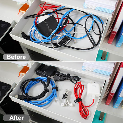 48Pcs Cord Organizer Kit, Reusable Elastic Silicone Cable Ties, Strong Adhesive Cable Clips for Cable Management, Multipurpose Wire Management for...