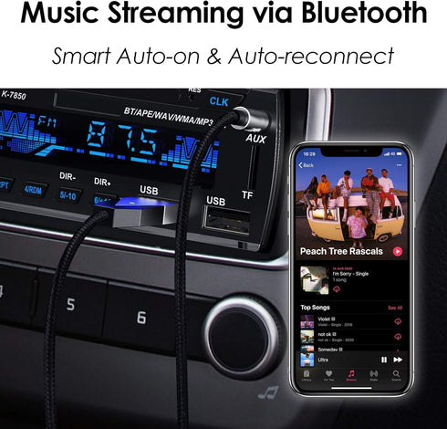 PALOVUE aptX Bluetooth 5.0 Receiver with Qualcomm CSR Wireless Car Kit for Music Streaming and Hands-Free Calling for Car Home Stereo with 3.5mm A...