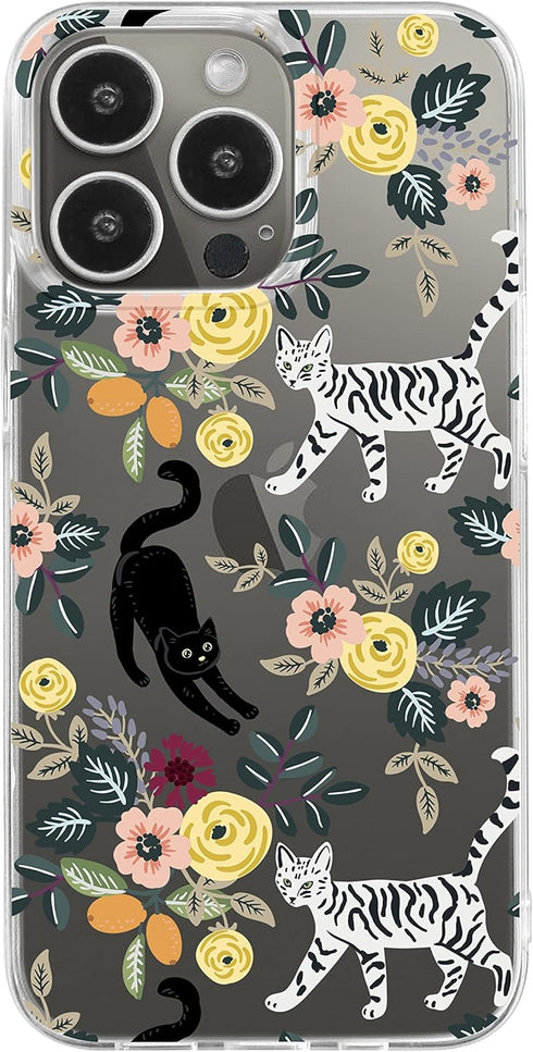 Blingy's Compatible for iPhone 13 Pro Max Case (6.7 inch), Cute Cat Style with Flower Pattern Fun Floral Animal Design Transparent Soft TPU Protec...