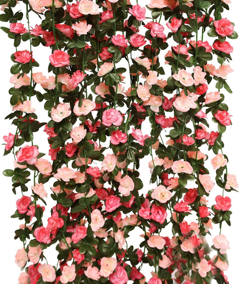 PARTY JOY 5pcs 41Ft Flower Garland Fake Rose Vine Artificial Flowers Hanging Rose Ivy Hanging Baskets Wedding Arch Garden Background Decor (Pink, ...