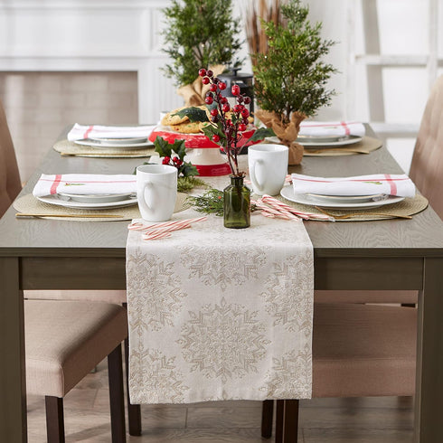 DII Holiday Dining Table Linen Sparkle Metallic Kitchen Décor, Table Runner, 14x72, Jacquard Snowflakes...