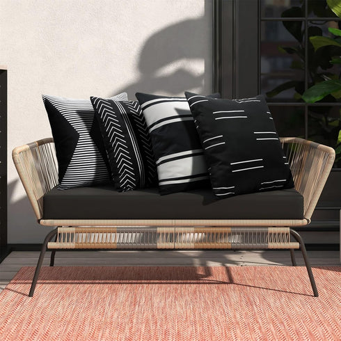 Adabana Outdoor Waterproof Pillow Covers 18x18 Inch Set of 4 Black and White Modern Geometric Throw Pillows Cover Decorative Boho Pillow Covers fo...