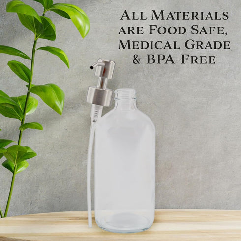 Cornucopia Brands 16-Ounce Clear Glass Bottles w/Stainless Steel Pumps (2 Pack), Soap Dispenser Great for Essential Oils, Lotions, Liquid Soaps...