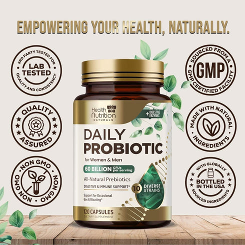 Daily Probiotics and Prebiotics 60 Billion CFU - 10 Diverse Strains for Digestion, Vaginal & Immune Health Support - Digestive Support for Men and...