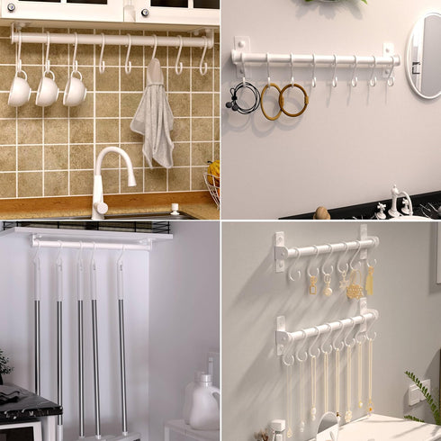 Dseap Kitchen Utensil Holder Hanger, Pot and Pan Rack wall mounted, Kitchen Rail with 8 Hooks for Hanging Cooking Utensils, Mugs, Spoons, Wall Mou...