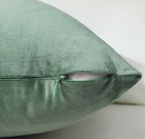 mixeoo Comfy Sage Green Throw Pillow Covers Decorative Square Solid Thick Velvet Super Soft Couch Cushion Cases for Bedroom Sofa Decor, Set of 2, ...
