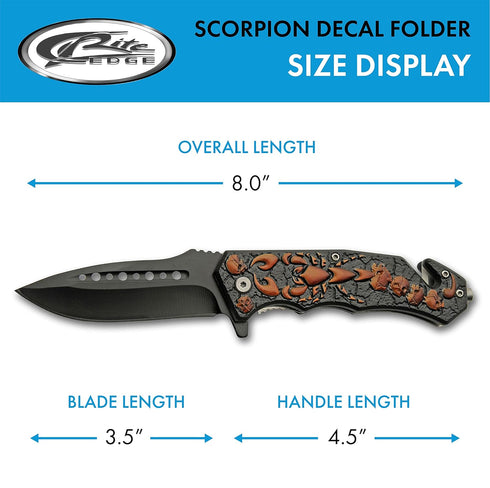 SZCO Supplies 300563 Scorpion Decal Liner Lock Assisted Open Tactical Rescue Professional Folding Knife, Black Orange, 8" Length...
