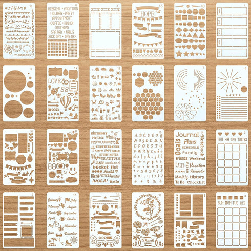 Zonon 24 Pieces Journal Stencils 4x7 Inch Planner DIY Drawing Template for Journals Supplies Kit Daily Weekly Monthly Calendars Notebook Productiv...