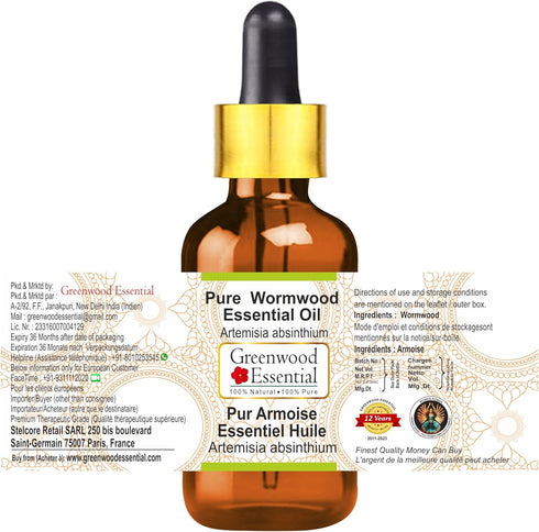 Pure Wormwood Essential Oil (Artemisia Absinthium) with Glass Dropper Steam Distilled 30ml (1 oz)...