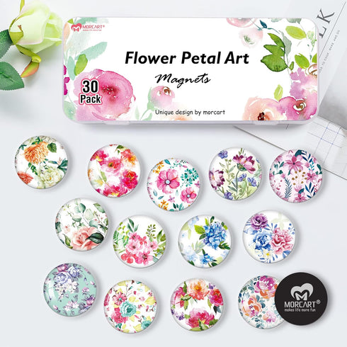 MORCART 30Pcs Refrigerator Magnets Fridge Magnets, Flower Fridge Decoration Sticker, Magnets for Kitchen Fridge, Locker Whiteboard, Office, Dishwa...