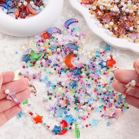 Mixed Star Moon Crystal Glass Beads Seedbeads Loose Round Pearl Beads for Jewelry Making Craft Bracelets Necklaces Earrings DIY Crafts Projects Pu...