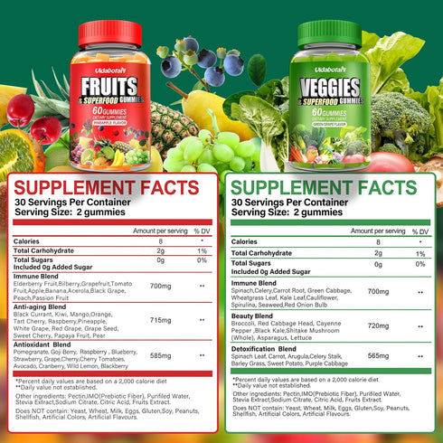 Super Fruits and Veggies Supplement - Super Fruits and Vegetables Gummies for Women,Men and Kids, Sugar Free Vegan Gummies for nature energy balan...