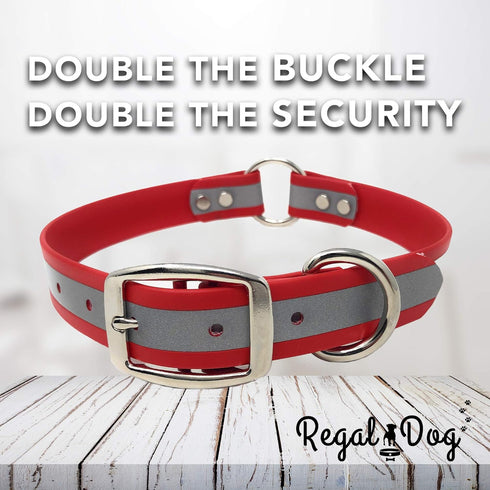 Regal Dog Products Large Red Heavy Duty Reflective Dog Collar with Durable Metal Buckle and D Ring Adjustable, Chew Proof & Waterproof Center Ring...