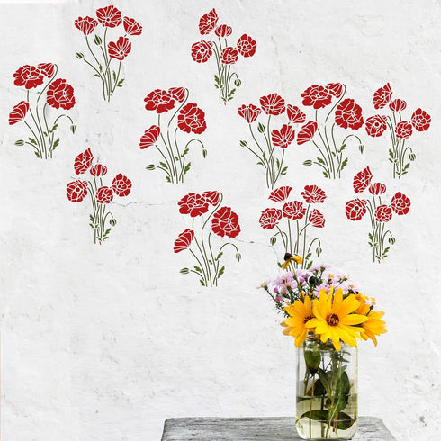 FINGERINSPIRE 4PCS Flower Bouquet Stencil 11.7x8.3 inch Large Wall Stencil Wildflower Stencils Bouquet Painting Stencils, Plastic Field Flower Cra...