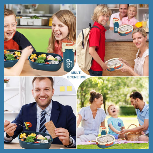 2 Pack Set Bento Box (29oz?and Water Bottle?16oz?for Kids/Adult, Bento Lunch Box with 3 Compartments and Utensils, Leak-Proof, Microwave/Dishwashe...