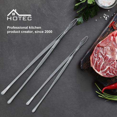 Hotec Stainless Steel Kitchen Tweezers Professional Kitchen Tongs for Cooking,Grill and Baking, Extra-Long Foood Tweezers, Set of 2-10 and 12inch...